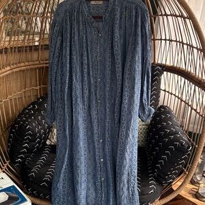 Ichi Antiquities Blue Patterned Long-Sleeve Button-Front Dress